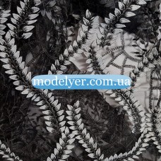 Ткань Сетка с вышивкой (черный с серым)